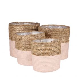 Korb Rachel, rosa  natur - 4er Set, 19 - 25cm Durchmesser