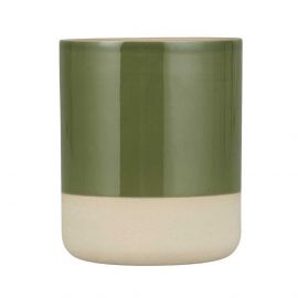 Übertopf, olivegrün/beige - 11 x 13.5 cm
